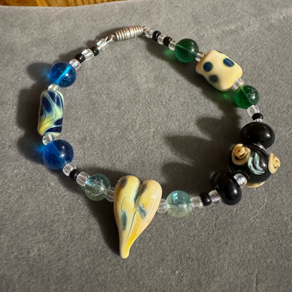 Glass and Ceramic Statement Beaded Heart Bracelet